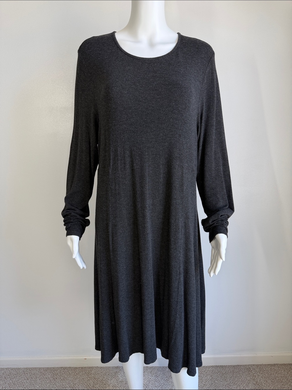 Eileen Fisher Charcoal Gray Viscose Jersey Midi Dress Size Large